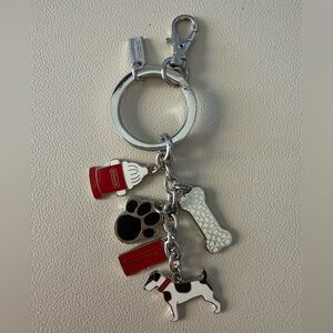 Coach Dog Charm Keychain Fob Bag Charm - Silver and Red - Terrier Jack Russell